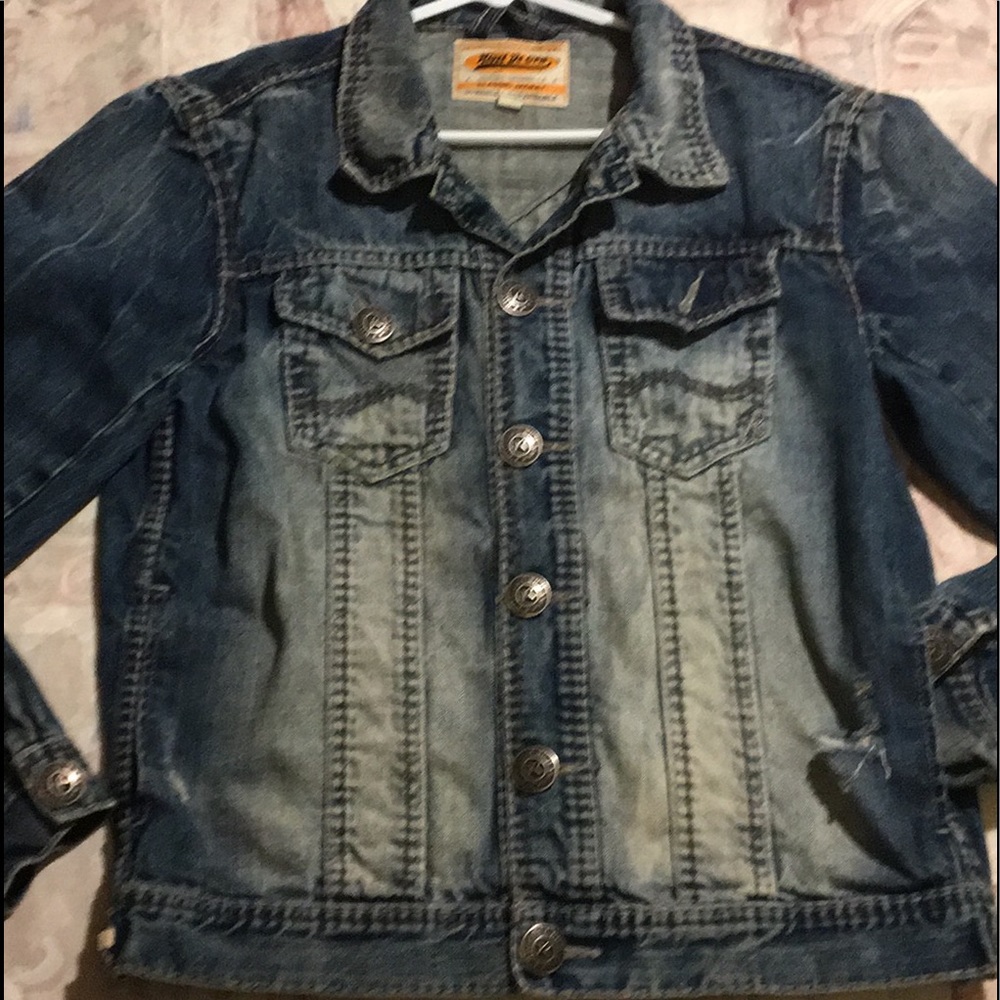 Rivet De Cru Distressed Blue Jeans Jacket Size M - Picture 2 of 7
